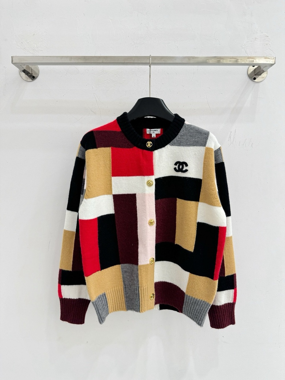 Chanel Geometric Color Block Knit Sweater Luxury Cardigan